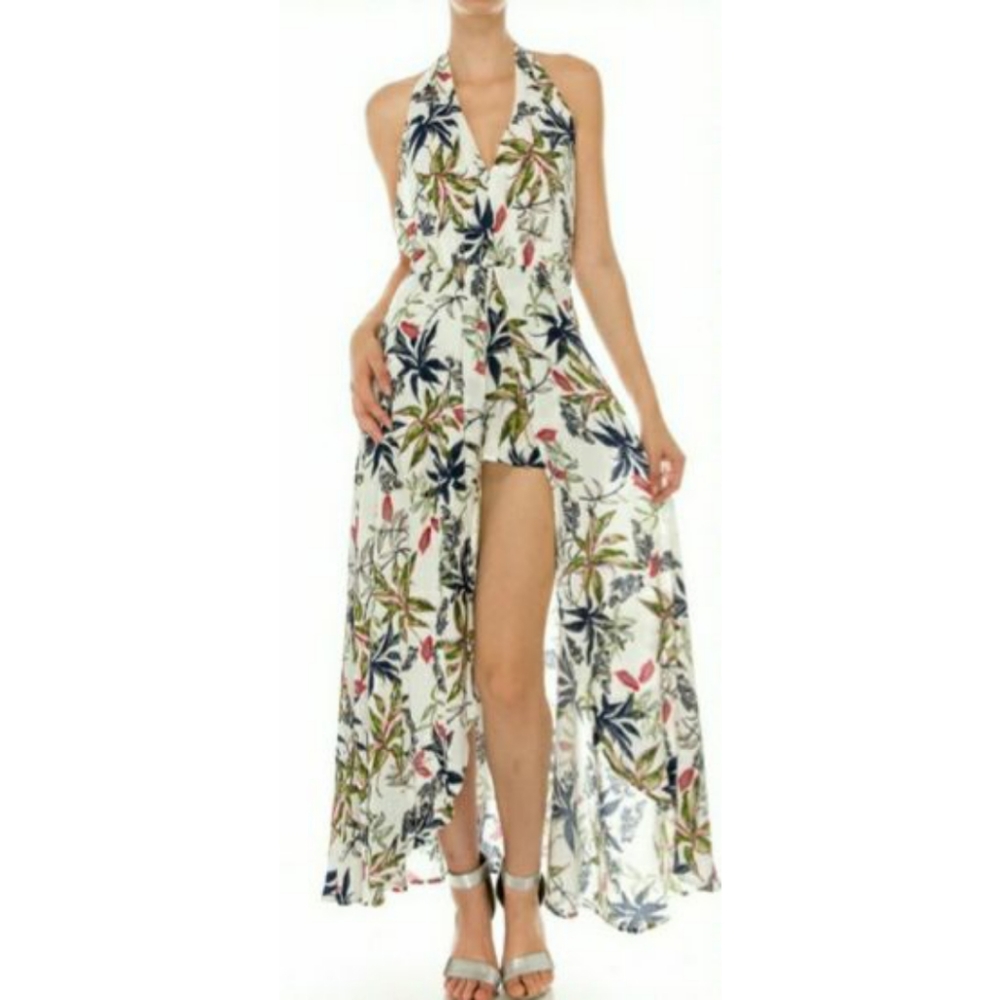 Favlux Fashion Floral Halter Back Maxi Romper